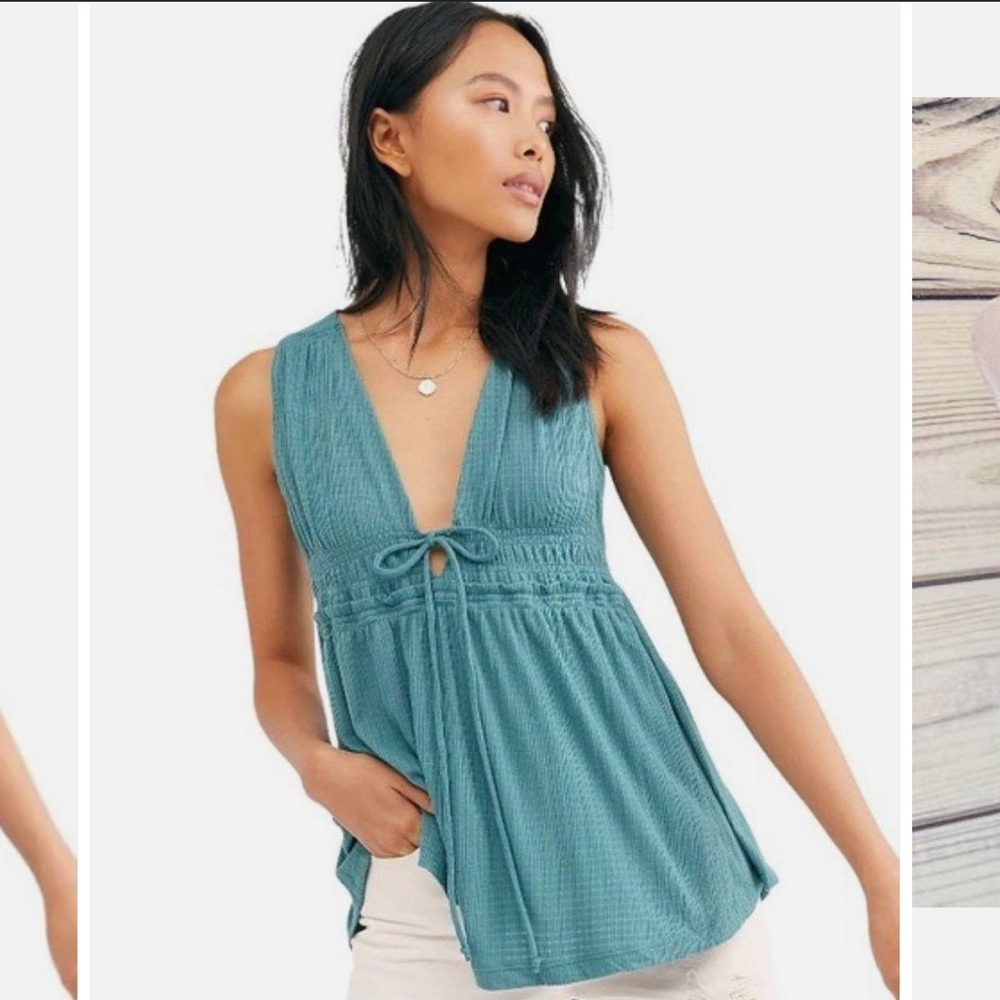 Free People Turquoise Sleeveless‎ Plunge Neck Tank Tunic Small